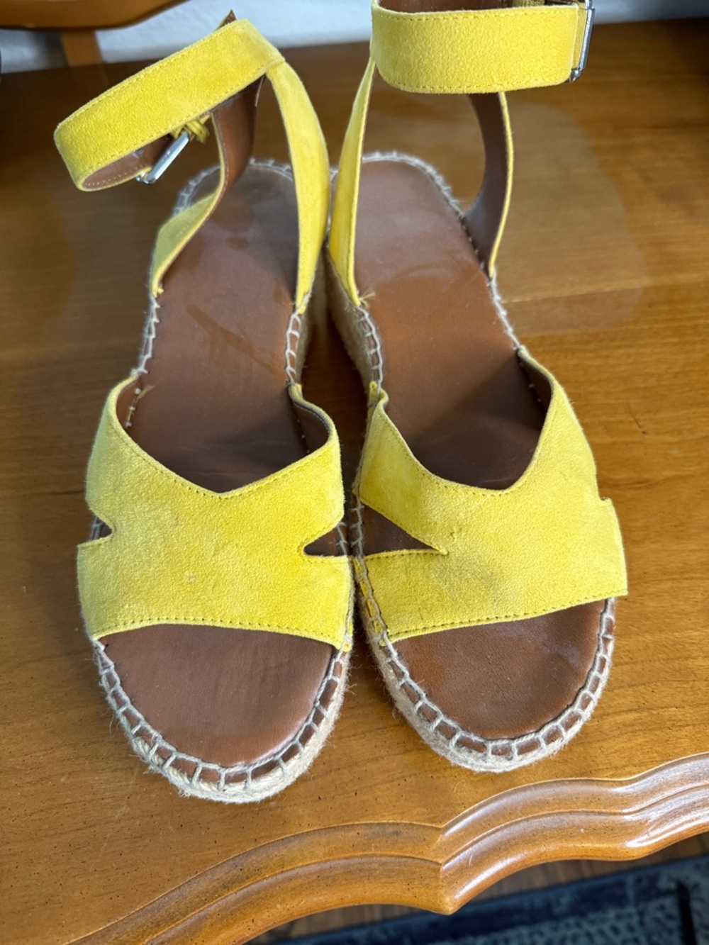 Franco Sarto Yellow Suede Ankle-Strap Espadrille Sandals